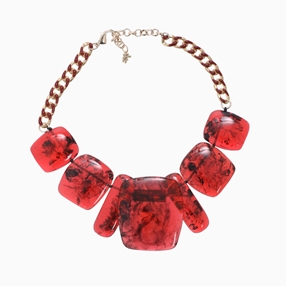 Impress Me chunky chain necklace with rectangular red amber motifs-