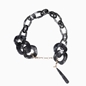 Impress Me chain necklace, black resin rings with hanging drop motif and zinc metal parts-
