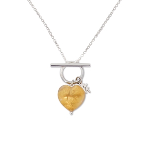 Hearty Candy long silver necklace with matte yellow heart and bar clasp-