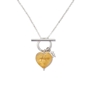 Hearty Candy long silver necklace with matte yellow heart and bar clasp-