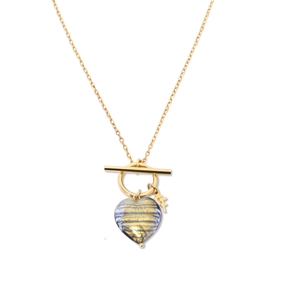 Hearty Candy gold plated necklace with blue-gold Murrine glass heart and bar clasp-