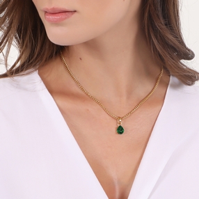 Good Vibes short gold plated chain necklace with green crystal stone-