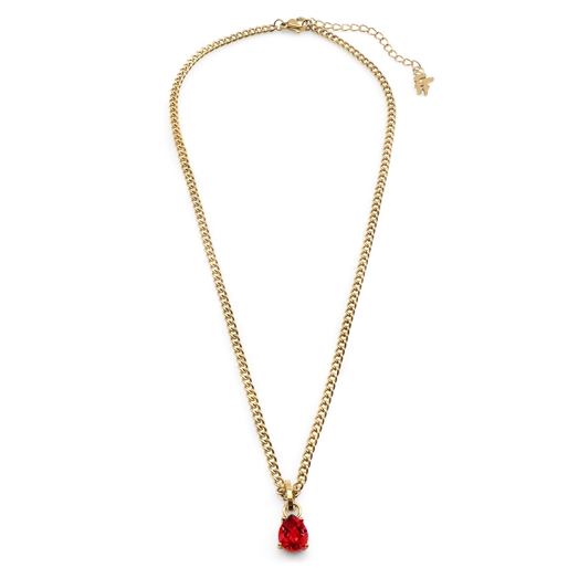Good Vibes short gold plated chain necklace with red crystal stone-