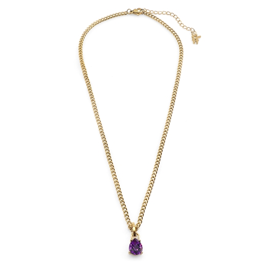 Good Vibes short gold plated chain necklace with purple crystal stone-