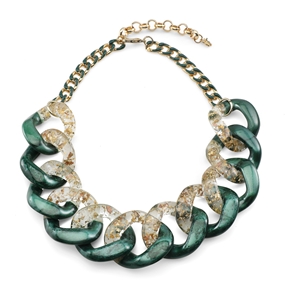 Impress Me II chunky chain necklace in green and gold-