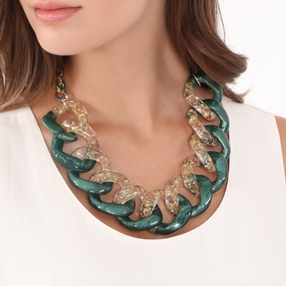 Impress Me II chunky chain necklace in green and gold-