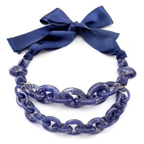 Impress Me II double chain blue necklace with ribbon-
