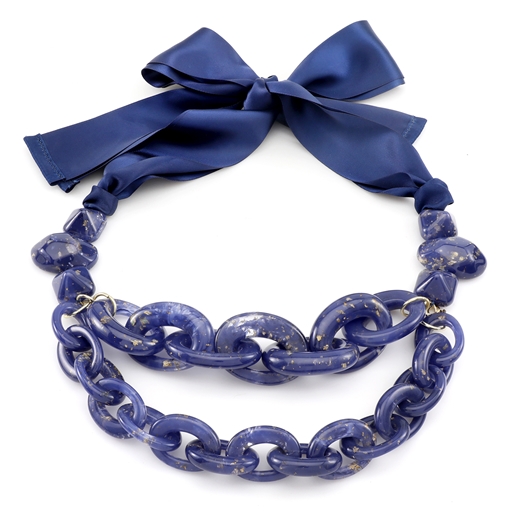 Impress Me II double chain blue necklace with ribbon-