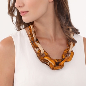 Impress Me II wood and resin chain necklace-