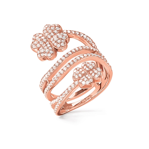 Heart4Heart ροζ επίχρυσο δαχτυλίδι από ασήμι με διπλό μοτίφ-