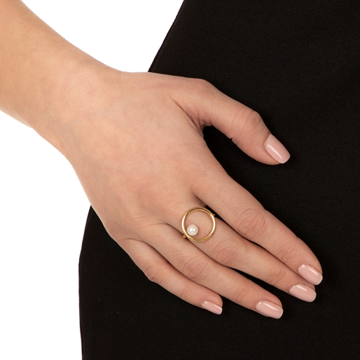Link Up επίχρυσο δαχτυλίδι με πέρλα-