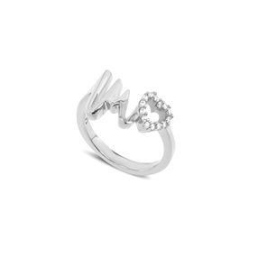 My Heart Beat silver 925° ring with medium heartbeat motif & small heart motif with cz stones-