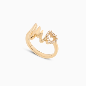 My Heart Beat 1micron 18K yellow gold plated silver 925° δαχτυλίδι με μοτίφ καρδιακού παλμού & καρδιά με πέτρες-