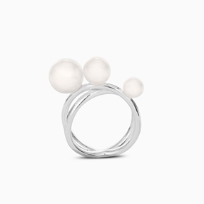 The Pearl Effect silver plated brass double ring with white shell coated The Pearl Effect-