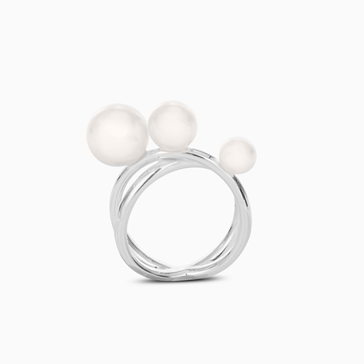 The Pearl Effect silver plated brass double ring with white shell coated The Pearl Effect -