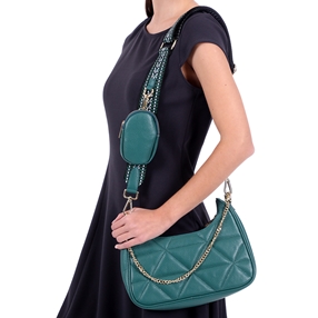Boho Flair green leather crossbody bag-