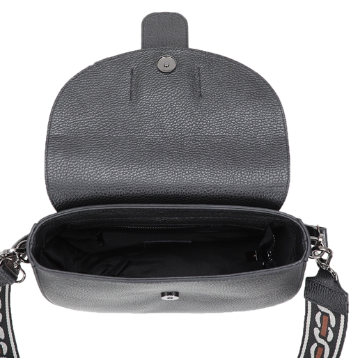 Boho Flair μαύρη δερμάτινη τσάντα με υφασμάτινο ιμάντα-