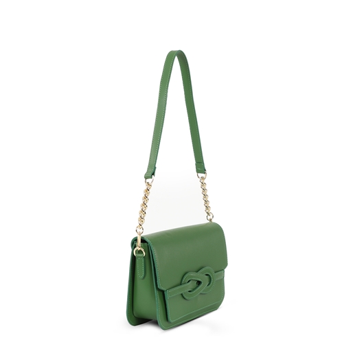 JustFab πράσινη δερμάτινη τσάντα χιαστί με καπάκι-