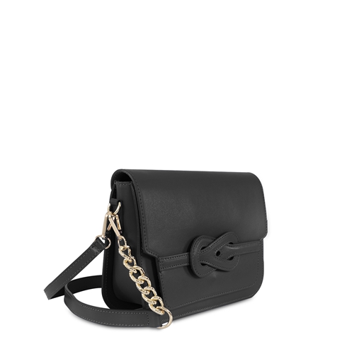 Fab n’ Classy black leather crossbody bag with lid-
