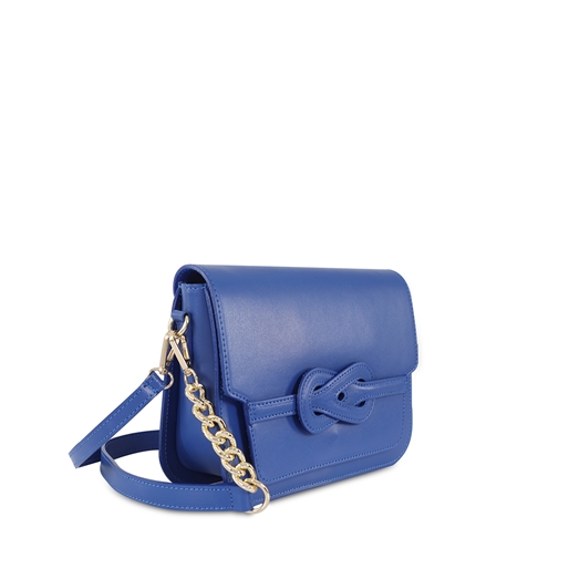 Fab n’ Classy blue leather crossbody bag with lid-