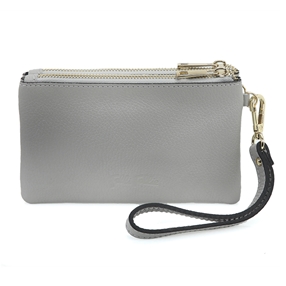 Mini Discoveries small gray leather wristlet-