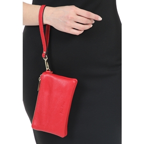 Mini Discoveries small red leather wristlet-