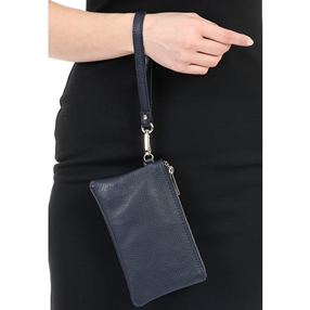 Mini Discoveries small blue leather wristlet-