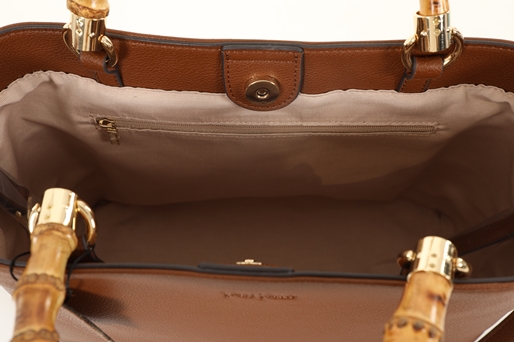 Harmony brown leather Tote bag with bamboo handles-