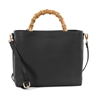 Harmony black leather Tote bag with bamboo handles