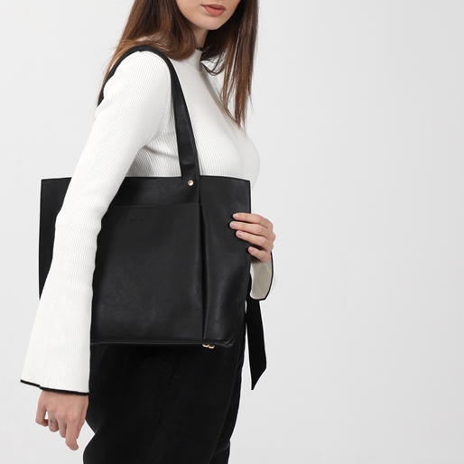 CityVibes μαύρη tote τσάντα με τσέπη-