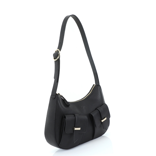 Harmony δερμάτινη μαύρη τσάντα με τσέπες-
