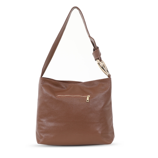 Fab n’ Classy brown leather shoulder bag with zipper-