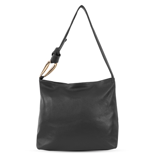 JustFab μαύρη δερμάτινη τσάντα ώμου με φερμουάρ-