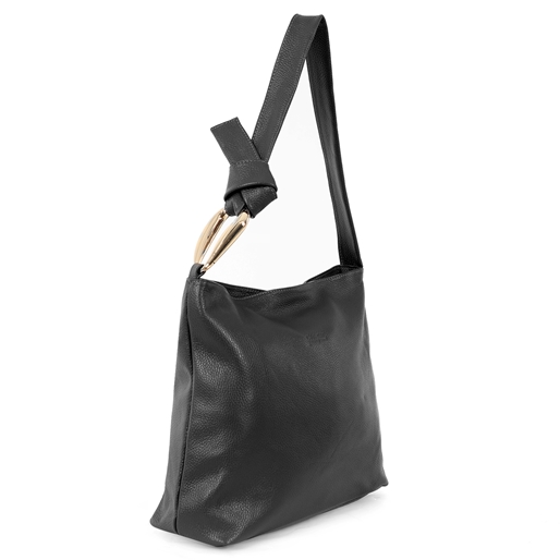 JustFab μαύρη δερμάτινη τσάντα ώμου με φερμουάρ-
