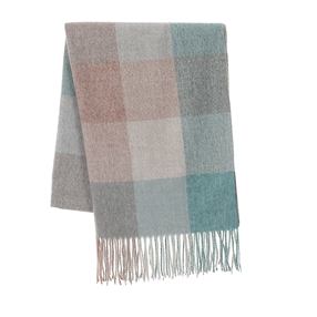 Checkered scarf from wool green and brown-