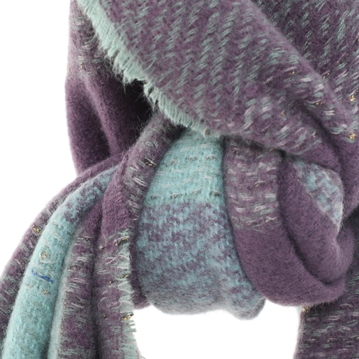 Checkered scarf from viscose green and purple-