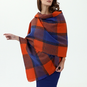Checkered scarf from viscose blue and orange-