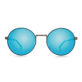 Round metal sunglasses with blue lenses-