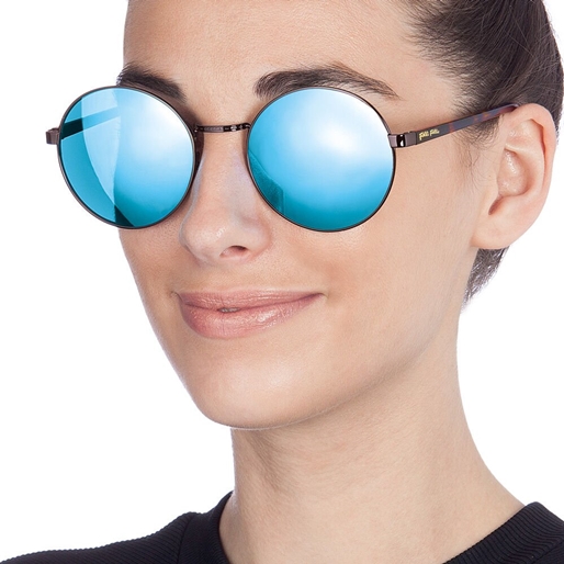 Στρογγυλά μεταλλικά γυαλιά ηλίου με μπλε φακούς-