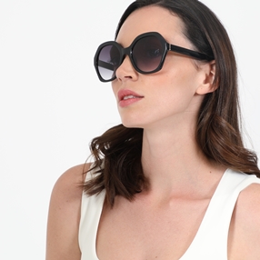 Rounded polygonal black sunglasses-