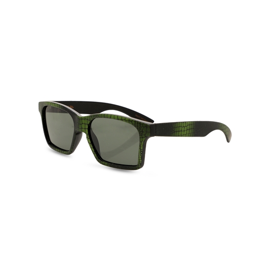 Handmade rectangular sunglasses in green snake print-