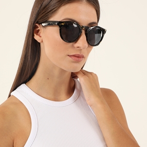 Handmade round sunglasses in black & gold marble-