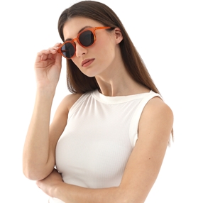 Sunglasses rounded mask in transparent orange color-
