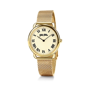 Perfect Match Small Yellow Gold Plated Mesh Bracelet Watch-