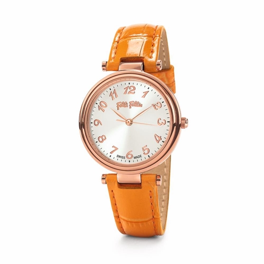 Classy Reflections Swiss Made Επίχρυσο Πορτοκαλί Δερμάτινο Ρολόι-