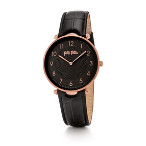 Lady Club large case black leather strap watch-