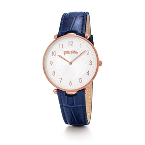 Lady Club large case blue leather strap watch-
