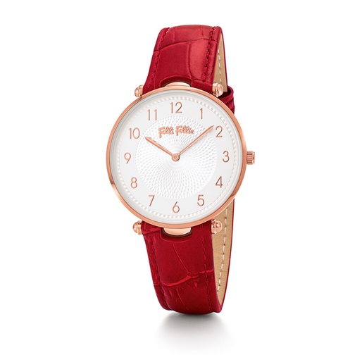 Lady Club large case red leather strap watch-