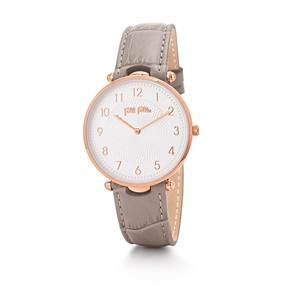 Lady Club large case gray leather strap watch-