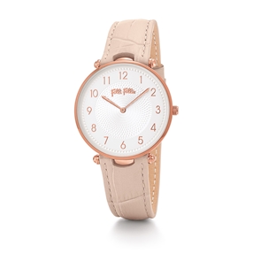 Lady Club large case pink leather strap watch-